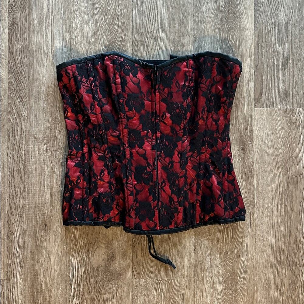 Lavish By Daisy Corsets Lace Front Zipper Corset Red & Black Size Large